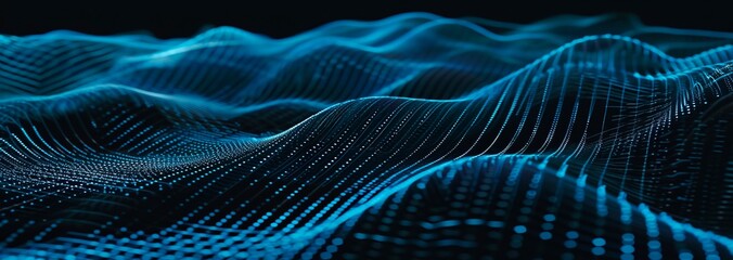 modern and futuristic horizontal blue abstract wave background, data pixel, code, web technology, Data Flow and Coding Patterns, Information  Connection. Equalizer, music, frequency, hertz, hd