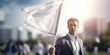 Business man waving white flag , truce concept