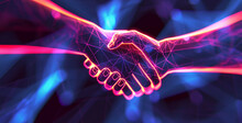 Partnership, Partnership And Handshake Concept. 3D Rendering,Abstract Polygonal Handshake On Dark Background. 3D Rendering