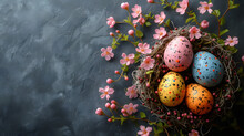 Colorful Painted Eggs Nestled In A Birds Nest