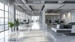 © Rattanathip - A well-lit, clean-lined modern office space featuring reflective floors, plants, and a blend of privacy and openness.