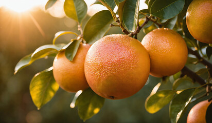 Wall Mural - ripe grapefruit on a tree before harvest