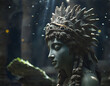lost world Atlantida, piece of Atlatnic temple underwater with female sculpture. Ai generated