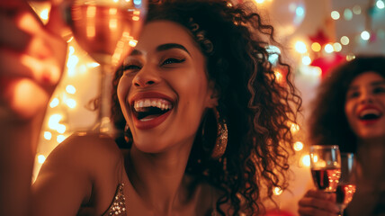 Wall Mural - Laughing girl in bokeh lights.