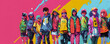 Leinwandbild Motiv Youth teens group, set of youthful people on bright background. Friendship concept