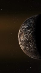 Wall Mural - bright moon slowly turning in space concept with deep shadows over the surface vertical profile