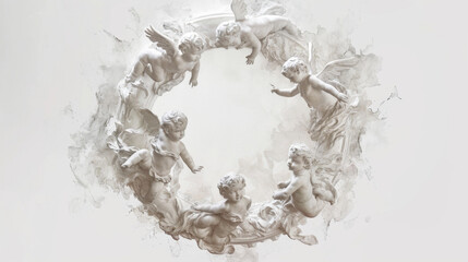 Wall Mural - A watercolor illustration of cherubs dancing in a circle their graceful movements a symbol of pure love.
