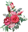 Red roses and tulips isolated on a transparent background. Png file.  Floral arrangement, bouquet of garden flowers. Can be used for invitations, greeting, wedding card.