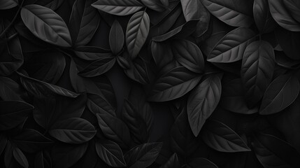 matte black leaves on black background texture, wallpaper