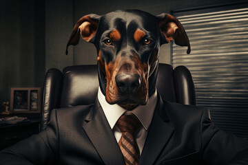 Poster - Generative ai picture of serious confident severe boss domestic animal in suit