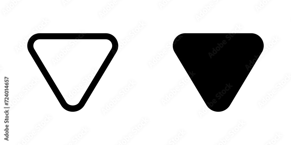 Editable vector down triangle arrow icon. Black, transparent white ...