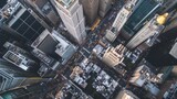 Fototapeta Nowy Jork - Bustling Cityscape with Skyscrapers and Traffic - Bird's Eye View