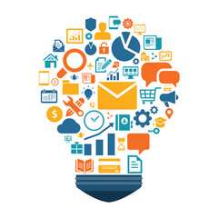 Poster - flat vector creative idea brainstorm process concept. abstract creative light bulb design. 
