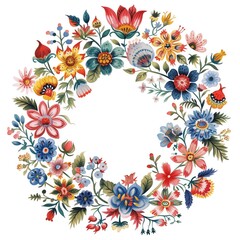 Wall Mural - Decorative folk art flowers - floral wreath in slavic motifs. Watercolo