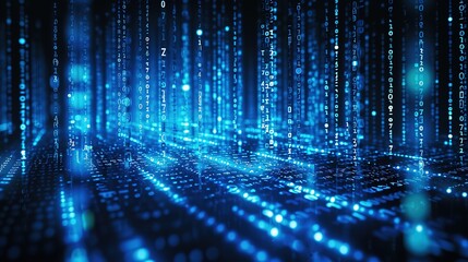 Digital binary code matrix background - 3D rendering of a scientific technology data binary code network conveying connectivity, complexity and data flood of modern digital age
