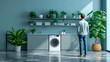 © Favio - laundry room interior with a man standing in front of a dishwasher.