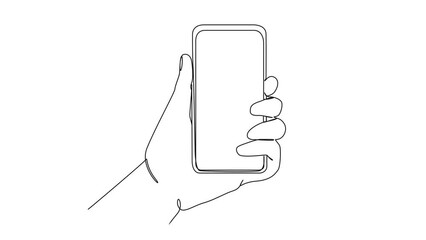 Wall Mural - animated continuous single line drawing of hand holding smartphone, line art animation