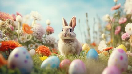 Wall Mural - easter bunny and easter eggs