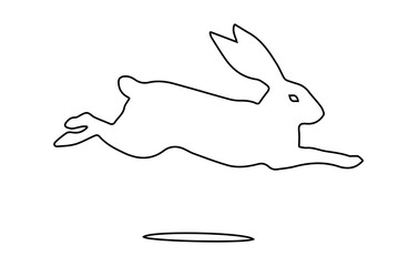 Wall Mural - Jumping Rabbit outline. Easter Bunny. Isolated on a white background. A simple black icon of hare. Cute animal. Good for logo, emblem, pictogram, print, design element for greeting card, invitation