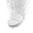 Effervescent pill falling with bubbles. Fizzy tablet dissolving. Png clipart isolated on transparent background
