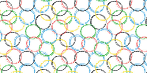 Doodle colorful rings seamless pattern. Hand drawn circles sketch. Vector for clothes, background, print, package, wrapping.