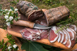 Fototapeta Natura - Traditional homemade Corsican ham specialities with cold cuts of coppa and Lonzu.	