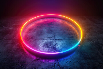 Wall Mural - Circular multicolor glow with neon light background