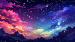 © YU - Hand drawn cartoon beautiful night sky scenery illustration background