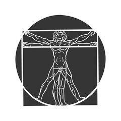 Wall Mural - Vitruvian Man Icon Silhouette Illustration. Leonardo Da Vinci Vector Graphic Pictogram Symbol Clip Art. Doodle Sketch Black Sign.