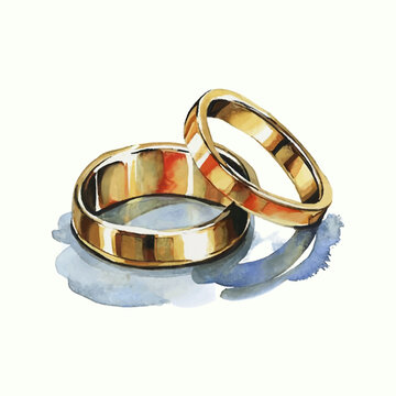 Wedding rings on a white background. Watercolor illustration.