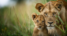 A Lioness And Her Cub