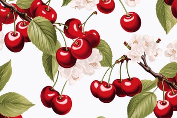 Wall Mural - Ripe bright cherry on white background