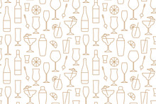 Seamless Pattern With Alcoholic Beverages And Cocktails- Vector Illustration
