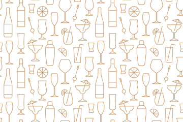 seamless pattern with alcoholic beverages and cocktails- vector illustration