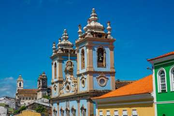 Magnificent historical buildings surrounding the infamous Pellorio square, where African slaves were traded  in Brazil until the late XIX c., Salvador, Bahia, Brazil