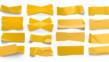 Yellow Adhesive Tapes Cross Torn Sticky Tape Set Wrinkled Adhesive Tape Pieces