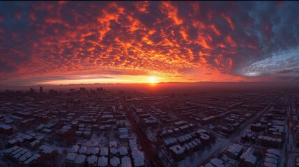 Canvas Print - A stunning sunset over a snowy city