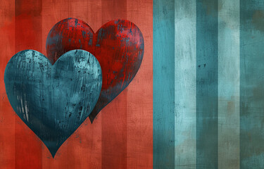 Wall Mural - Red and Teal Hearts and Stripes