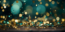 Abstract Bokeh Shimmering Green Glitter Lights With Blurry Defocused Background