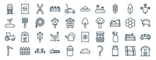 Set Of 40 Outline Web Agriculture Icons Such As Seed Bag, Plant, Tractor, Scythe, Honeycomb, Scarecrow, Farmer Hat Icons For Report, Presentation, Diagram, Web Design, Mobile App