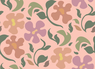 Wall Mural - Fowers and leaves in vintage style, seamless pattern.	