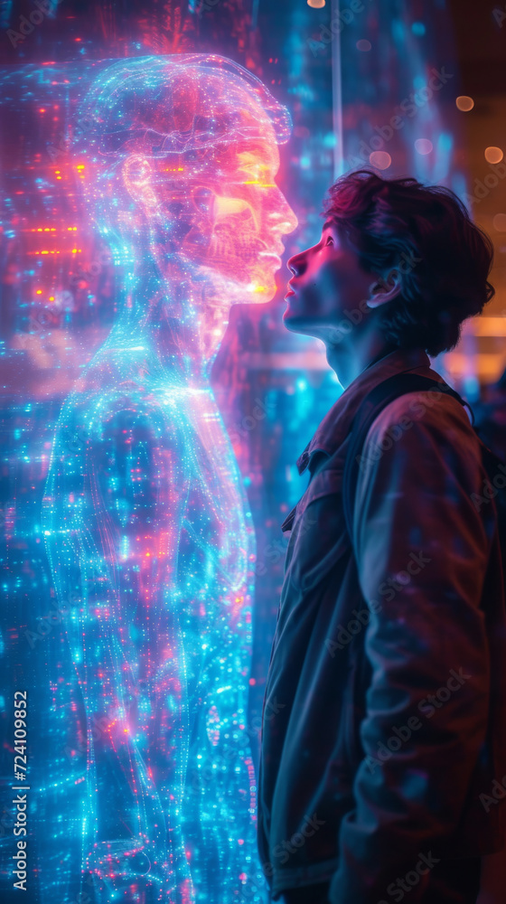 Contemplating the Digital Self. A person standing face to face with a ...