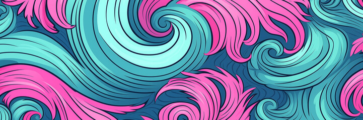 Wall Mural - Vibrant pink and teal swirls in dynamic abstract design background banner. Panoramic web header. Wide screen wallpaper
