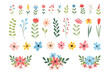 © Anna Bova - Set of beautiful spring and summer flowers, leaves, plants, floral bouquets. Vector illustration.
