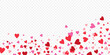 Heart red and pink composition. Valentine's day design element. Wedding banner. Celebration party background. Paper heart confetti. Beauty product. Love concept. Vector illustration