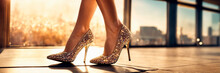 Beautiful Shoes Decorated With Rhinestones. Selective Focus.