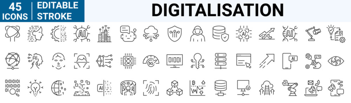 digitalisation web icons. digital technology icons such as cloud computing, artificial intelligence,