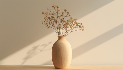 Wall Mural - wooden vase with dried flowers on background 3d rende