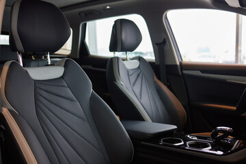 Wall Mural - Car inside. Interior of prestige modern car. Comfortable leather seats