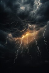 Wall Mural - a dramatic image of a dark sky with lightning illuminating the scene. perfect for adding a sense of 